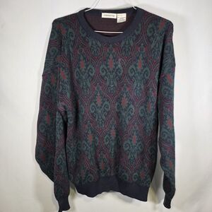 Claiborne Men's Crewneck Sweater - Dark Green and Burgundy